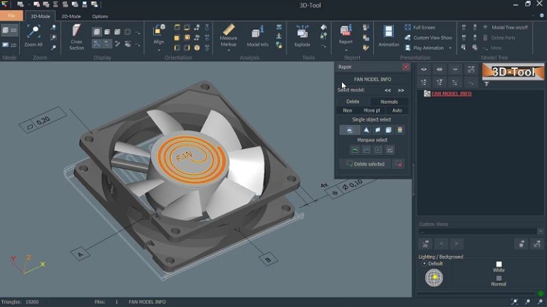 Modelo de exaustor no 3D-Tool