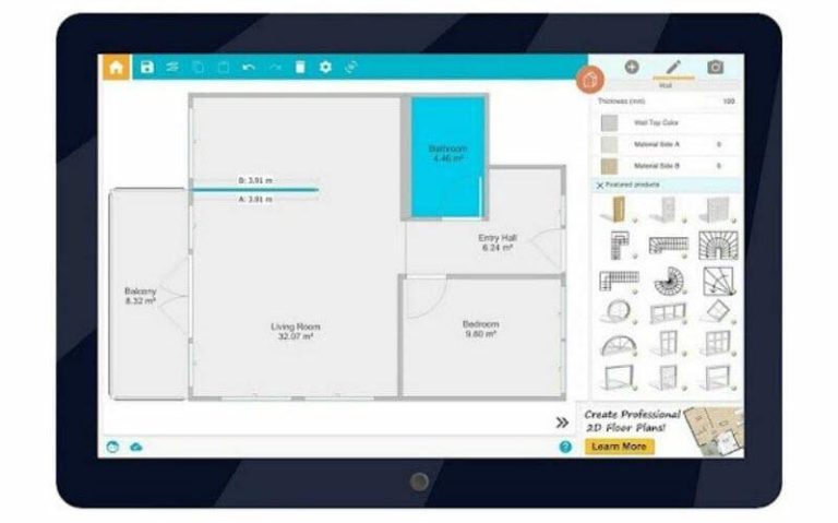interface do aplicativo roomsketcher para ipad